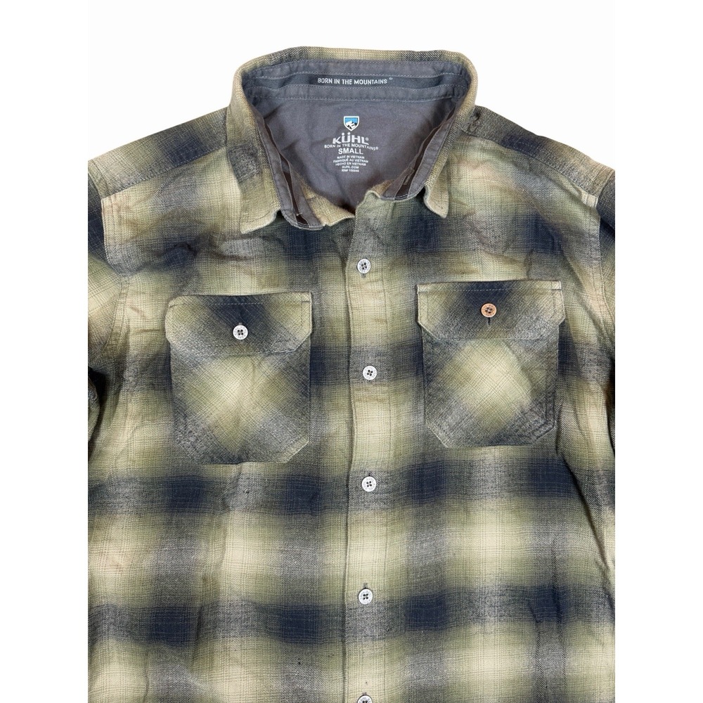 Kuhl Mens S 23F Plaid Flannel Shirt Green Long Sleeve Outdoor Hiking Button Up